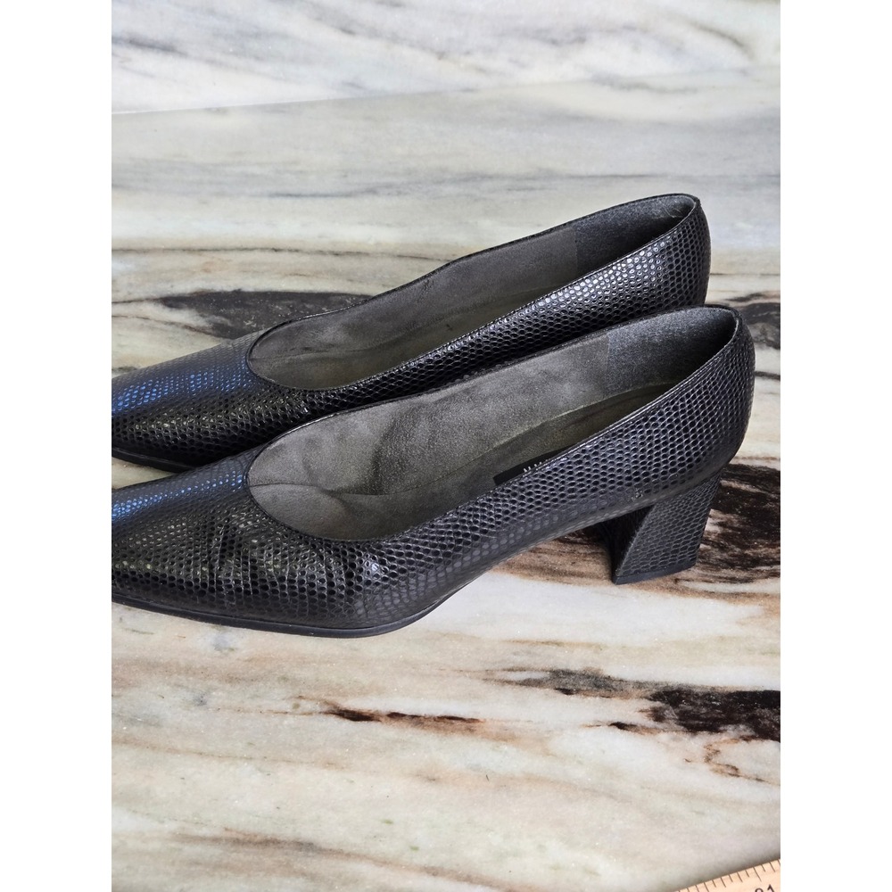 Stuart Weitzman Black Lizard Embossed Square Toe Block Heel Pumps Mens Size 7M - Picture 9 of 12